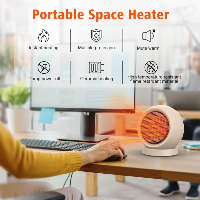 Coolfor Space Heater,PTC Ceramic/Portable Electric Desktop Heater High Output Desktop Heater for Home Bedroom Office Desk Indoor Use(Light Brown) - Image 2